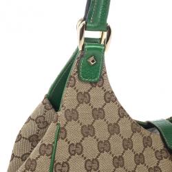 Pre Owned Gucci Canvas Monogram Bardot Green Bag