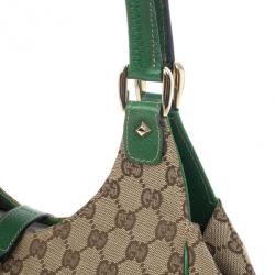 Pre Owned Gucci Canvas Monogram Bardot Green Bag