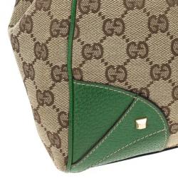 Pre Owned Gucci Canvas Monogram Bardot Green Bag