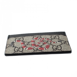 Gucci Beige/Black Kingsnake Print GG Supreme Canvas 4CC Cardholder