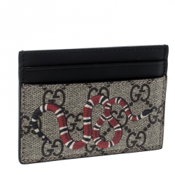 Gucci Beige/Black Kingsnake Print GG Supreme Canvas 4CC Cardholder