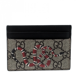 Gucci Beige/Black Kingsnake Print GG Supreme Canvas 4CC Cardholder