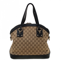 Pre Owned Gucci Beige/Green GG Canvas and Leather Charm Dome Satchel