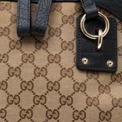 Pre Owned Gucci Beige/Green GG Canvas and Leather Charm Dome Satchel