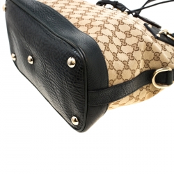 Pre Owned Gucci Beige/Green GG Canvas and Leather Charm Dome Satchel