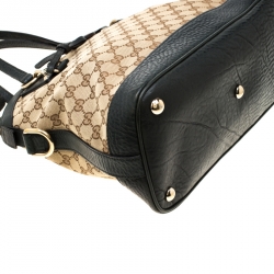 Pre Owned Gucci Beige/Green GG Canvas and Leather Charm Dome Satchel