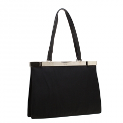 Pre Owned Gucci Black Nylon Frame Tote