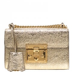 Gucci Gold Metallic Textured Leather Small Padlock Shoulder Bag