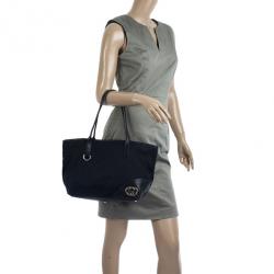 Pre Owned Gucci Black GG Canvas Britt Medium Tote Bag