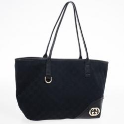 Pre Owned Gucci Black GG Canvas Britt Medium Tote Bag