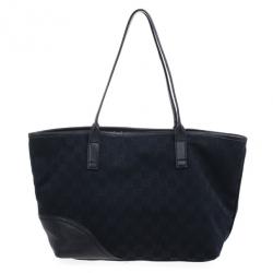 Pre Owned Gucci Black GG Canvas Britt Medium Tote Bag