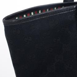 Pre Owned Gucci Black GG Canvas Britt Medium Tote Bag