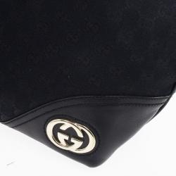 Pre Owned Gucci Black GG Canvas Britt Medium Tote Bag