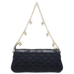 Pre Owned Gucci Black Signature “GG” Canvas Chain Link Pochette