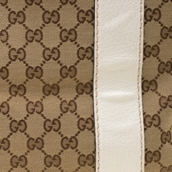 مملوكة مسبقًا حقيبة يد غوتشي بامبو بار متوسطة كانفاس GG بيج/ بيضاء