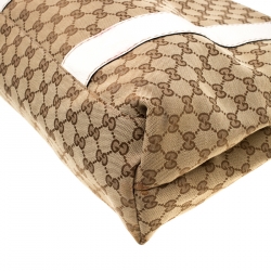 مملوكة مسبقًا حقيبة يد غوتشي بامبو بار متوسطة كانفاس GG بيج/ بيضاء