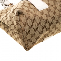 مملوكة مسبقًا حقيبة يد غوتشي بامبو بار متوسطة كانفاس GG بيج/ بيضاء