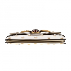 Pre Owned Gucci Off White Leather Broadway Pearly Bee Shoulder Bag