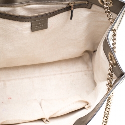 Pre Owned Gucci Olive Green Guccissima Patent Leather Large Emily Chain Shoulder Bag