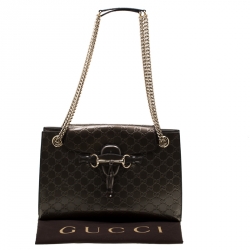 Pre Owned Gucci Olive Green Guccissima Patent Leather Large Emily Chain Shoulder Bag