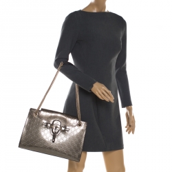 Pre Owned Gucci Olive Green Guccissima Patent Leather Large Emily Chain Shoulder Bag