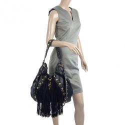 Pre Owned Gucci Babouska Black Leather Python Shoulder Bag