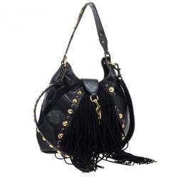 Pre Owned Gucci Babouska Black Leather Python Shoulder Bag