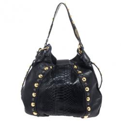 Pre Owned Gucci Babouska Black Leather Python Shoulder Bag