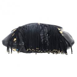 Pre Owned Gucci Babouska Black Leather Python Shoulder Bag