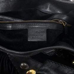 Pre Owned Gucci Babouska Black Leather Python Shoulder Bag