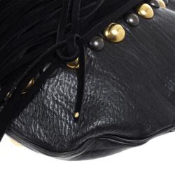 Pre Owned Gucci Babouska Black Leather Python Shoulder Bag