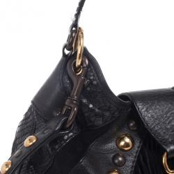 Pre Owned Gucci Babouska Black Leather Python Shoulder Bag