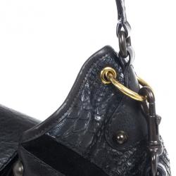 Pre Owned Gucci Babouska Black Leather Python Shoulder Bag