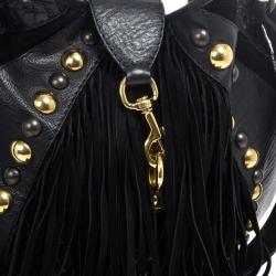 Pre Owned Gucci Babouska Black Leather Python Shoulder Bag