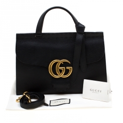 Pre Owned Gucci Black Leather GG Marmont Top Handle Bag