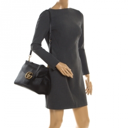 Pre Owned Gucci Black Leather GG Marmont Top Handle Bag