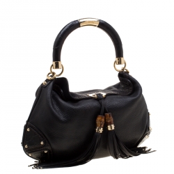 Pre Owned Gucci Black Leather Medium Babouska Indy Hobo