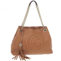 Pre Owned Gucci Soho Medium Tan Leather Tote
