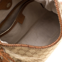 مملوكة مسبقًا Gucci Beige/Brown GG Canvas and Leather Medium Marrakech Hobo