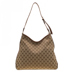 مملوكة مسبقًا Gucci Beige/Brown GG Canvas and Leather Medium Marrakech Hobo