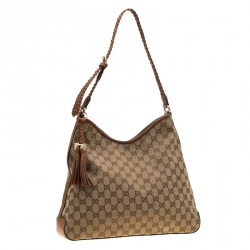 مملوكة مسبقًا Gucci Beige/Brown GG Canvas and Leather Medium Marrakech Hobo