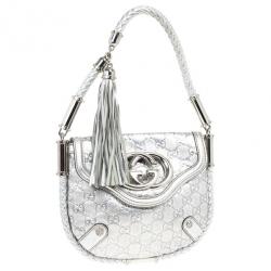 مملوكة مسبقًا Gucci Metallic Silver Guccissima Leather Small Britt Shoulder Bag