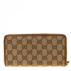 Gucci Beige/Brown GG Canvas and Leather Tassel Zip Around Wallet