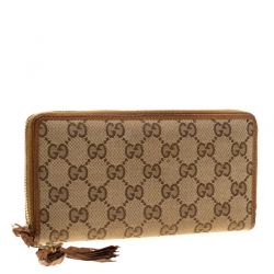 Gucci Beige/Brown GG Canvas and Leather Tassel Zip Around Wallet