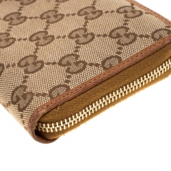 Gucci Beige/Brown GG Canvas and Leather Tassel Zip Around Wallet