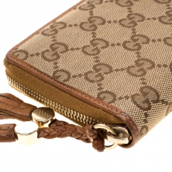 Gucci Beige/Brown GG Canvas and Leather Tassel Zip Around Wallet
