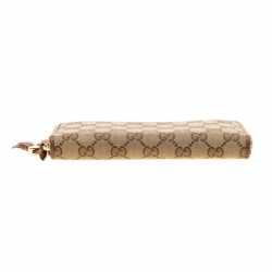 Gucci Beige/Brown GG Canvas and Leather Tassel Zip Around Wallet