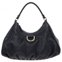 Pre Owned Gucci Black Guccissima Leather D Ring Large Hobo Bag
