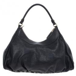 Pre Owned Gucci Black Guccissima Leather D Ring Large Hobo Bag