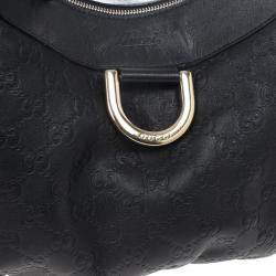 Pre Owned Gucci Black Guccissima Leather D Ring Large Hobo Bag
